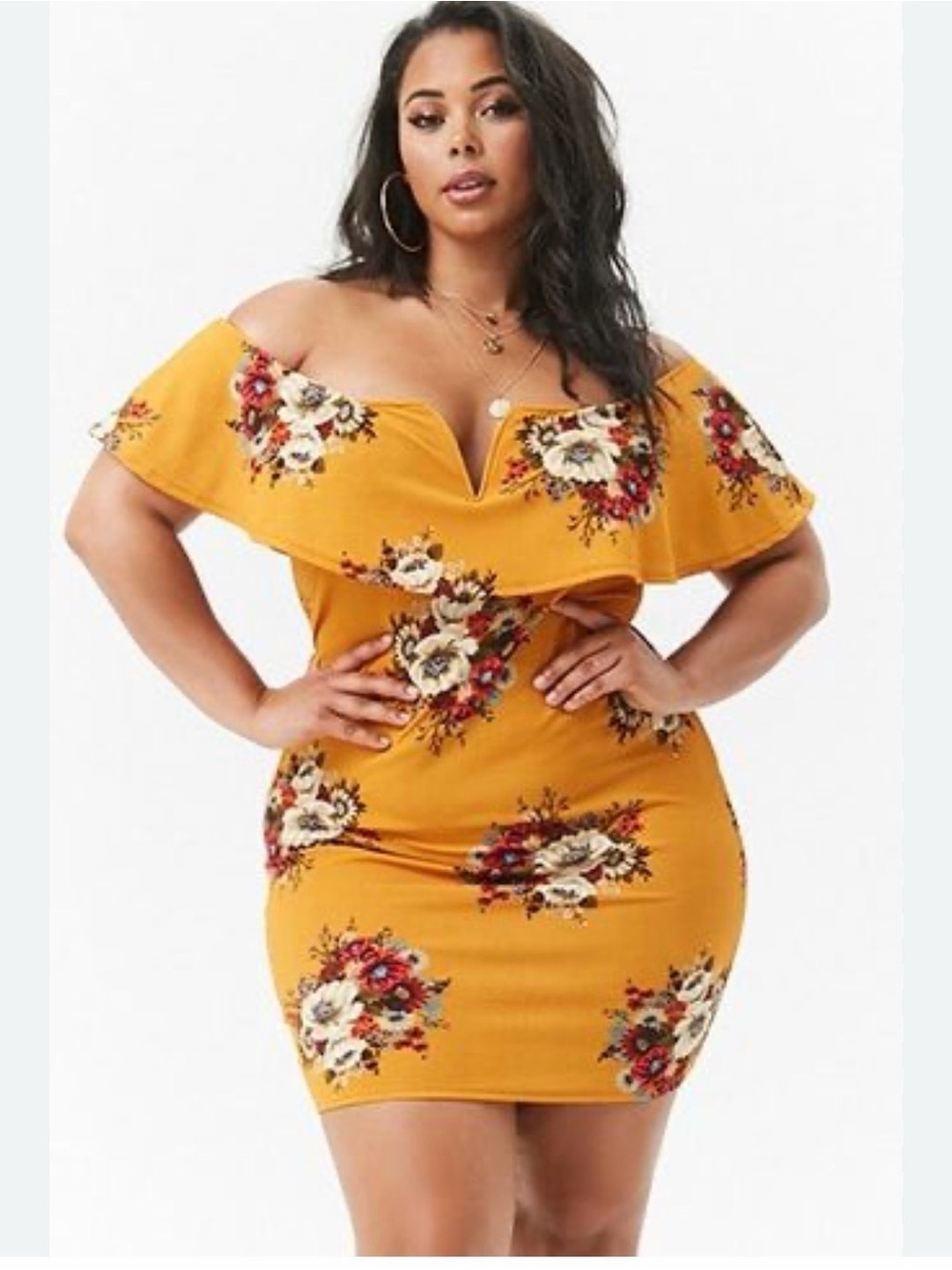 Plus Size Lillian Floral-Off the Shoulder-Bodycon Mini Dress-Size 0X Grande